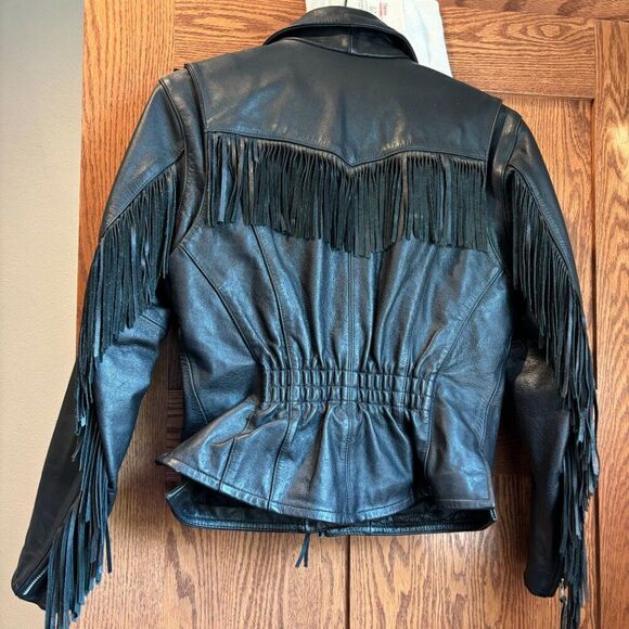 Harley Davidson Leather Jacket Women S Black Zipper Fringe Grunge Moto Mint - Picture 4 of 16